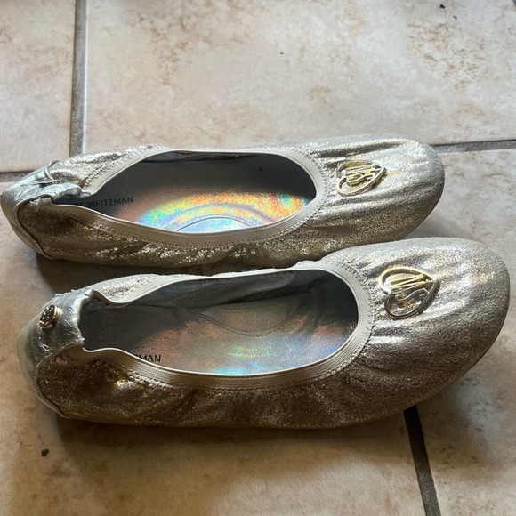 Stuart Weitzman girls gold sparkly ballet flats size 4 - Picture 3 of 7